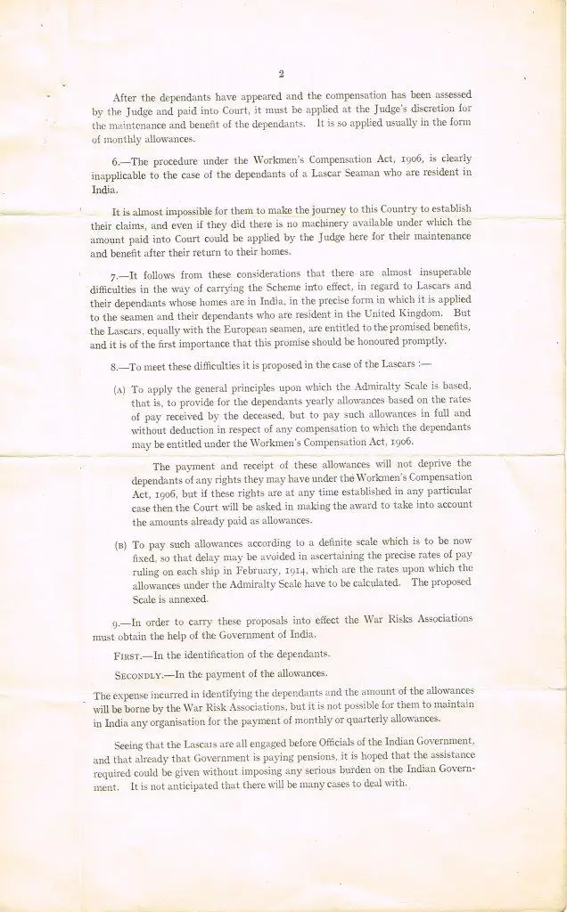 Second page of document Seamen's Compensation Scheme - Lascars