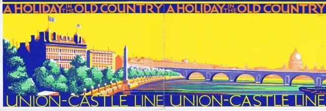Colour wrap-around illustration for cover of Union-Castle brochure 1929/1930
