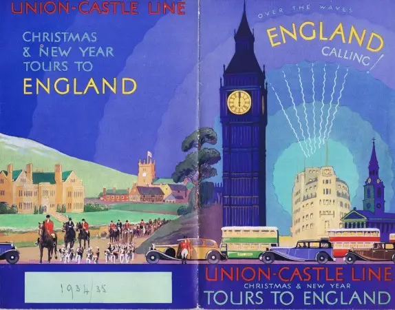 Artwork for wrap-around cover of 1934 Union-Castle brochure