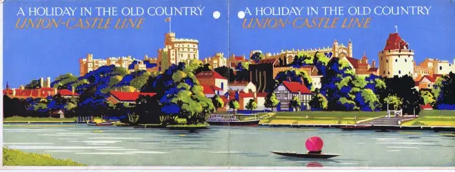 Colour wrap-around illustration for cover of Union-Castle brochure 1930