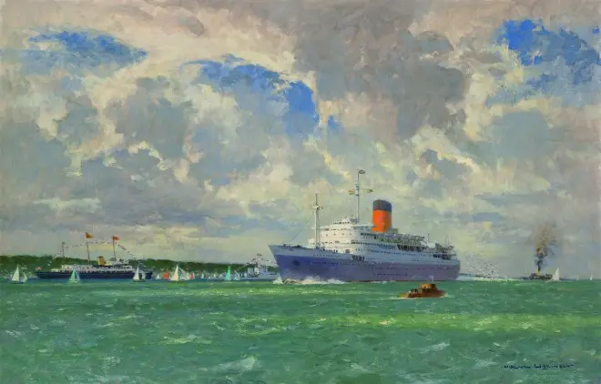 Painting of the Pendennis Castle on her maiden voyage 1959 by Norman Wilkinson