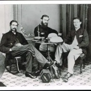 Black and white photograph of Charles Cayzer with two friends who shared a 'chummery' with him in Bombay in 1867