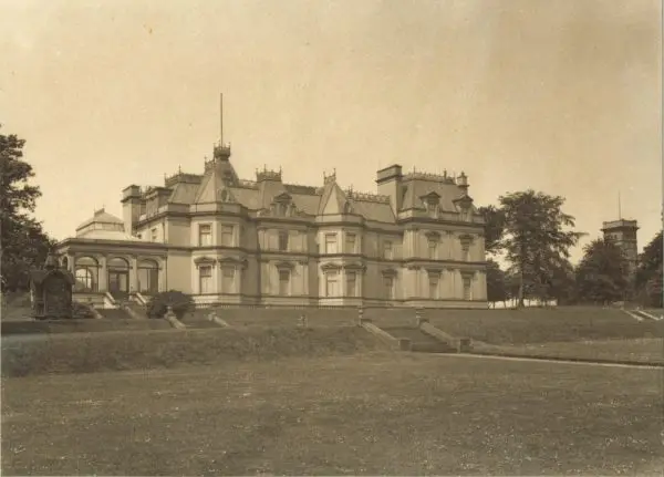 Sepia view of the garden front of Ralston House