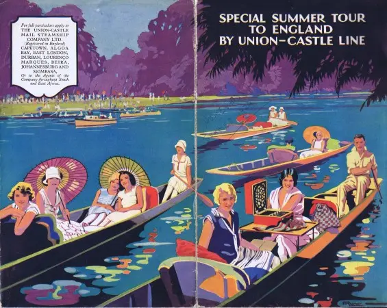Artwork for wrap-around cover of 1929 Union-Castle brochure