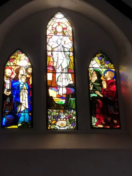 Stained glass memorial window in Craigrownie Parish Church, 2019