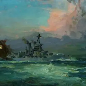 Painting of HMS Iron Duke at the Battle of Jutland 1916 by Lesley Arthur Wilcox