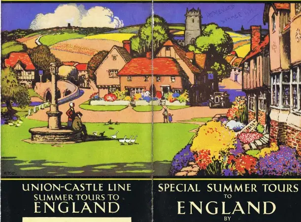 Colour wrap-around illustration for cover of Union-Castle brochure 1930