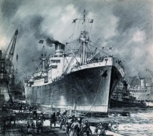 Print of Clan Cameron arriving in Royal Victoria Dock, Christmas 1945