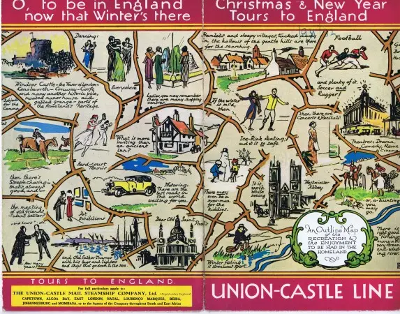 Colour wrap-around illustration for cover of Union-Castle brochure 1931