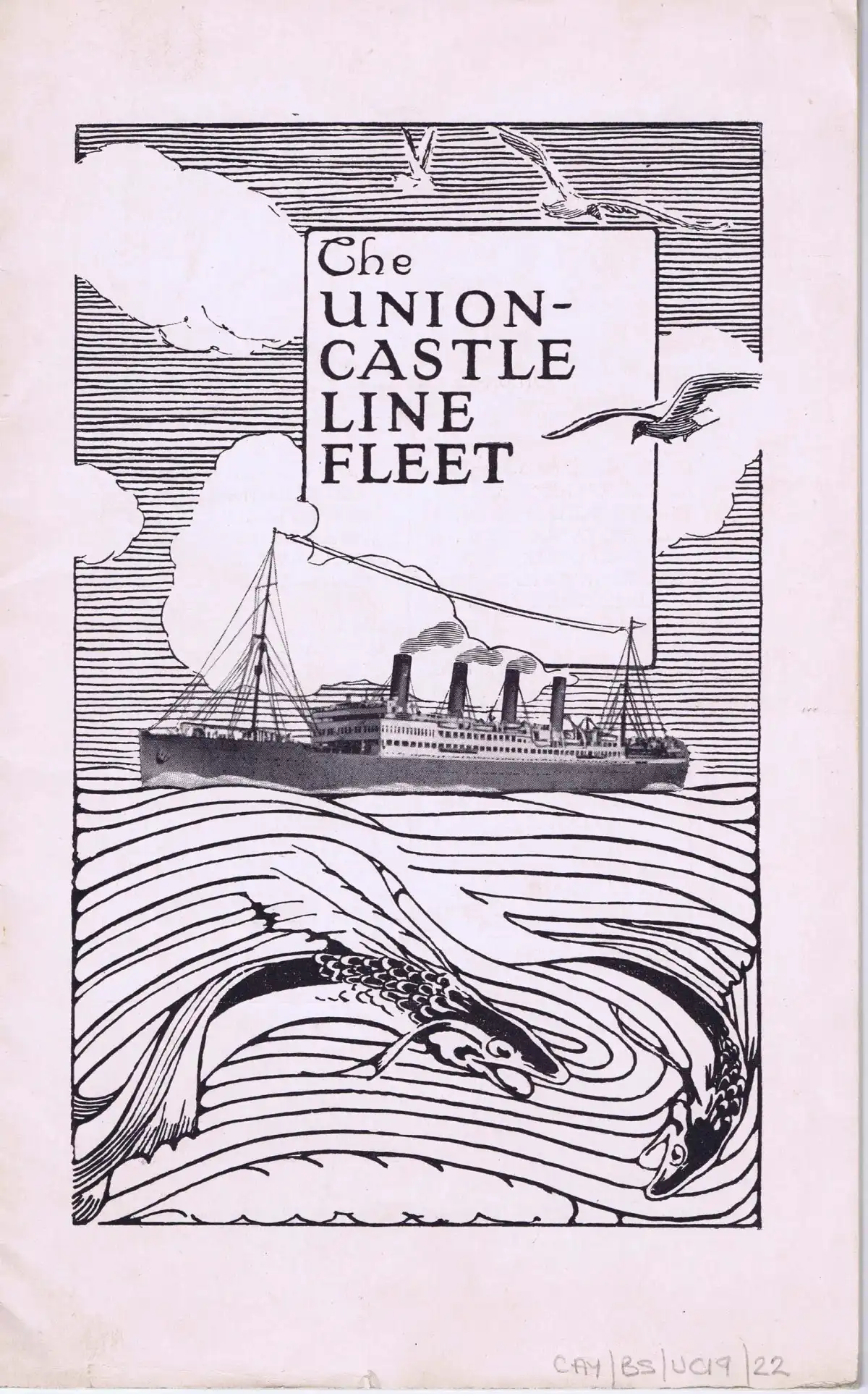 Black and white front cover of The Union-Castle Line Fleet brochure 1922 (interactive flipbook)