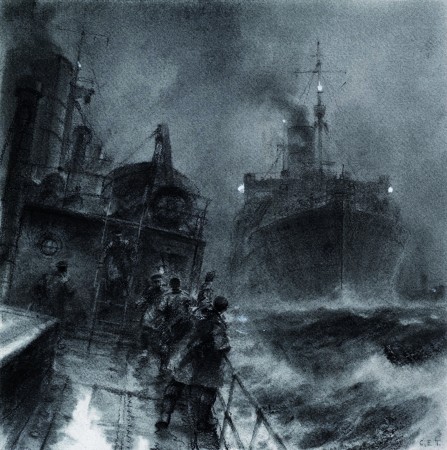 Print of the Clan Murray, narrowly avoiding damage in a North Sea convoy during WWII